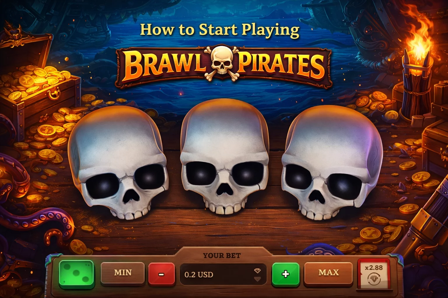 The process of registering, depositing, and taking the first steps in the Brawl Pirates game.